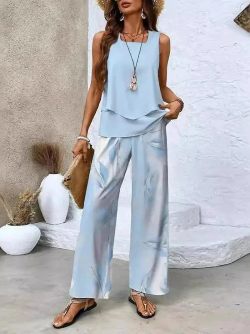 Ovelynra | Sleeveless Top and Wide-Leg Trousers Set