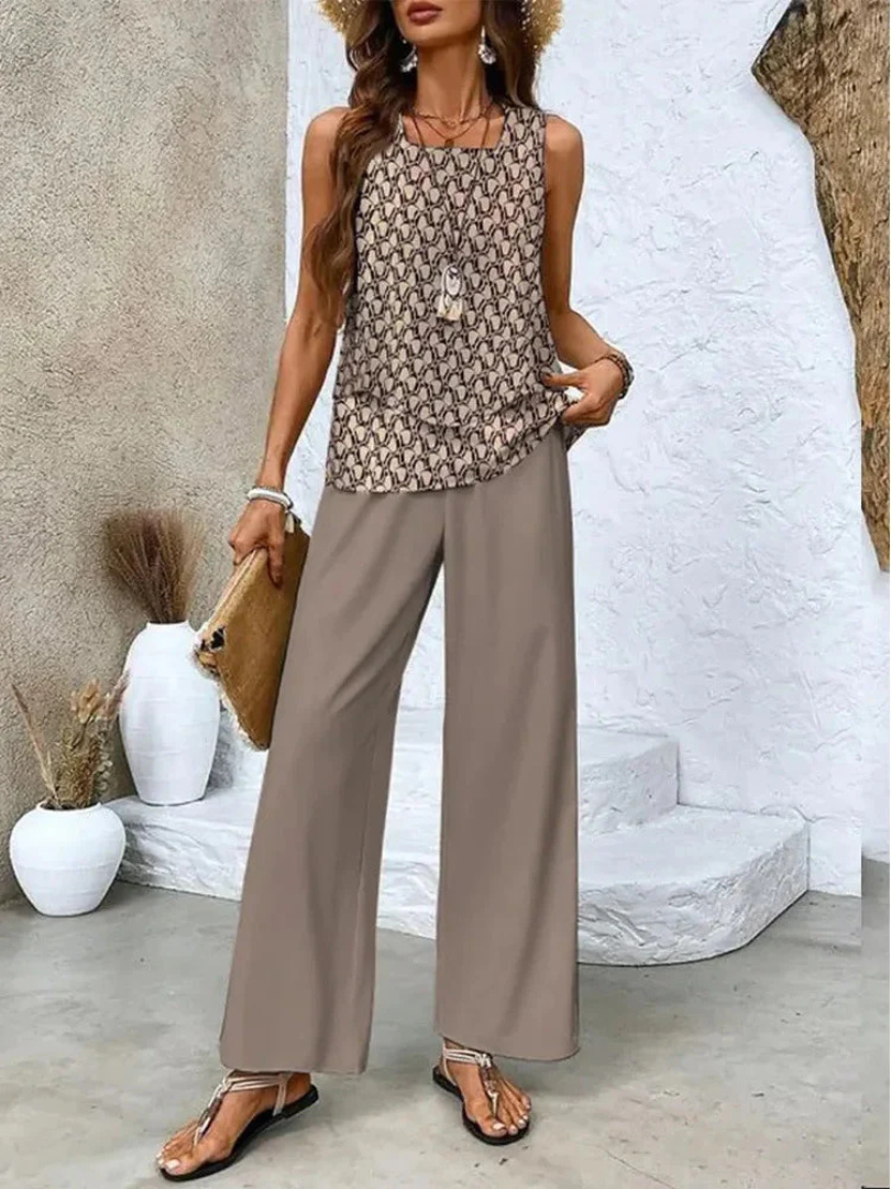 Ovelynra | Sleeveless Top and Wide-Leg Trousers Set