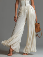 Zsófia Jumpsuit – White Pleated Chiffon • S1