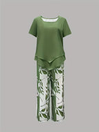 Avy | Casual Leaf Print Two-Piece Set