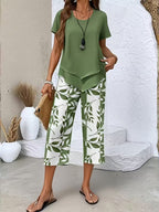 Avy | Casual Leaf Print Two-Piece Set